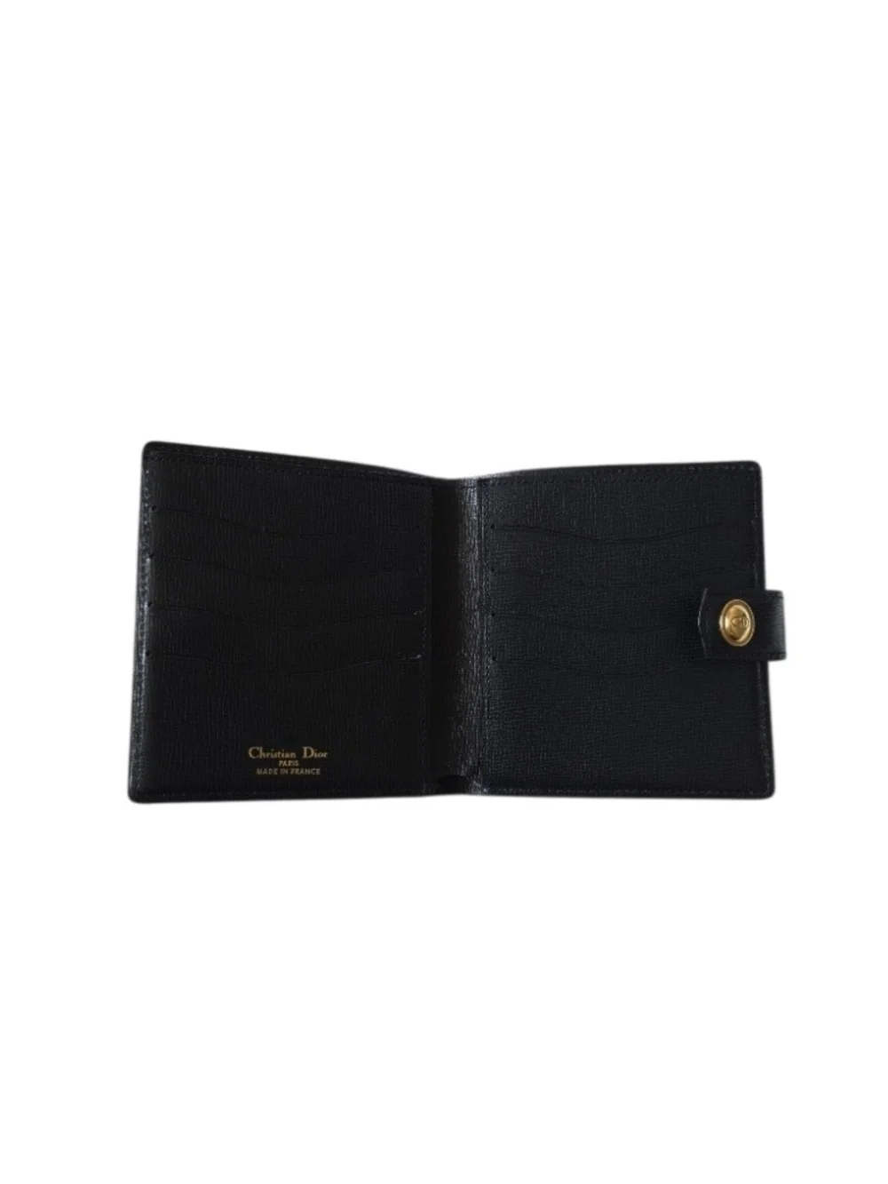 Dior Navy Blue Leather Bifold Wallet with Gold Snap With COA